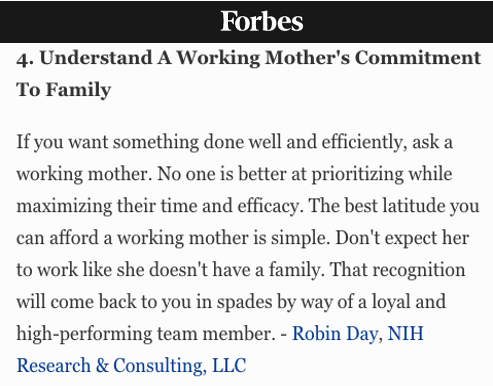 NIHR Managing Partner Robin Day Featured In Forbes: 13 Ways Business Leaders Can Better Support Women In The Workplace